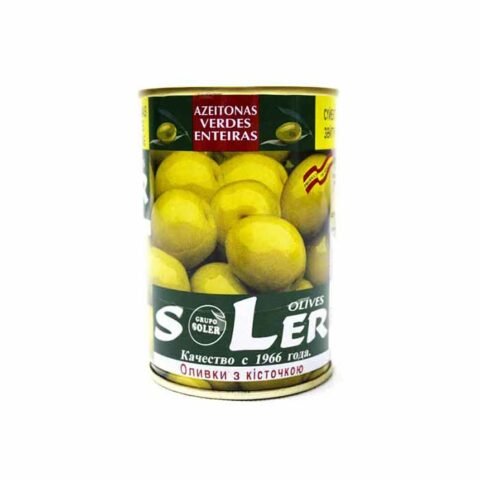 Оливки Испания “Soler” зелёные с косточкой, 280 г